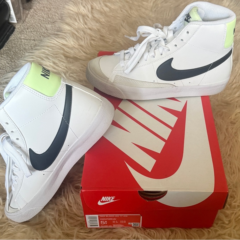 Nike Kids White and Black High-Top Sneakers with Neon Accents
